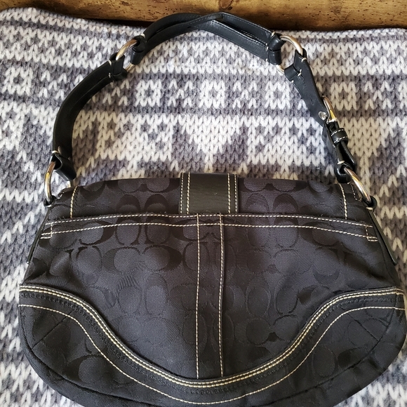 COACH 10603 Black Canvas & Leather Signature Handbag Purse - Picture 2 of 8